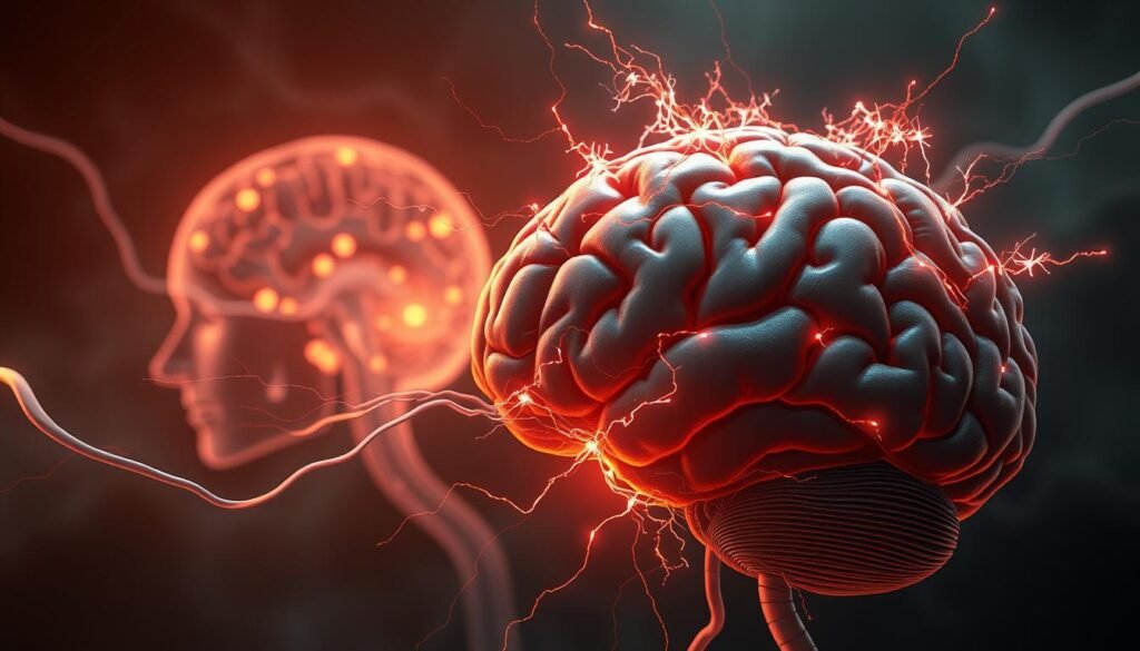 A high-resolution, detailed digital illustration depicting the brain's response to stress and neuroplasticity. In the foreground, the brain appears to be under strain, with neural pathways surging with electrical activity, representing the brain's adaptive response to challenging circumstances. In the middle ground, the brain's structure is shown in intricate anatomical detail, with highlighted regions associated with stress response and neuroplasticity. The background features a soft, ethereal glow, conveying a sense of the brain's inner workings and the complex, dynamic nature of its adaptation to stress. The lighting is dramatic, with a mixture of warm and cool tones, and the overall composition is balanced and visually striking. A high-resolution, detailed digital illustration depicting the brain's response to stress and neuroplasticity. In the foreground, the brain appears to be under strain, with neural pathways surging with electrical activity, representing the brain's adaptive response to challenging circumstances. In the middle ground, the brain's structure is shown in intricate anatomical detail, with highlighted regions associated with stress response and neuroplasticity. The background features a soft, ethereal glow, conveying a sense of the brain's inner workings and the complex, dynamic nature of its adaptation to stress. The lighting is dramatic, with a mixture of warm and cool tones, and the overall composition is balanced and visually striking.